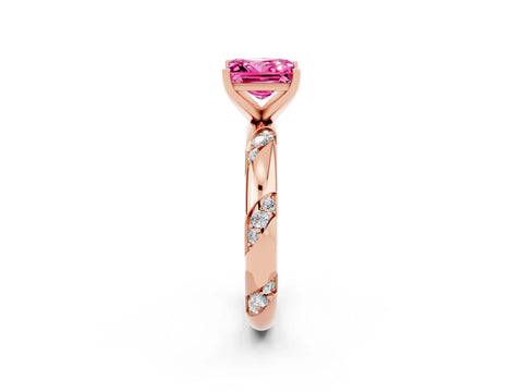 Rose gold Princess Cut Solitaire Diamond Engagement Ring with Twisted Pave Band and Four-Prong Setting_2