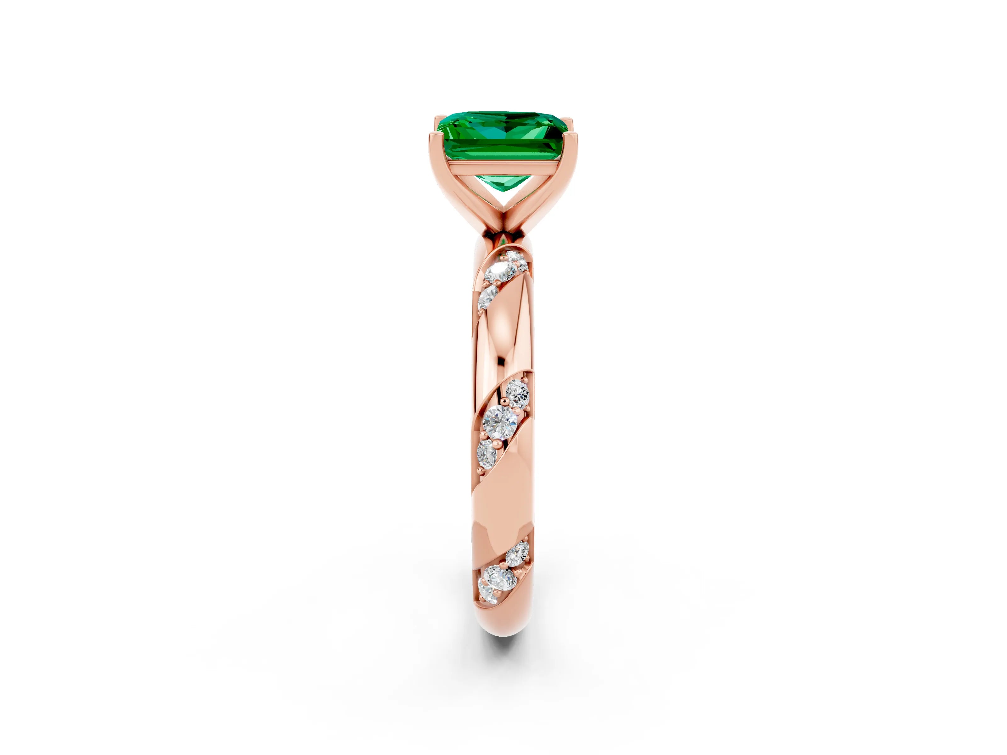 Rose gold Princess Cut Solitaire Diamond Engagement Ring with Twisted Pave Band and Four-Prong Setting_2