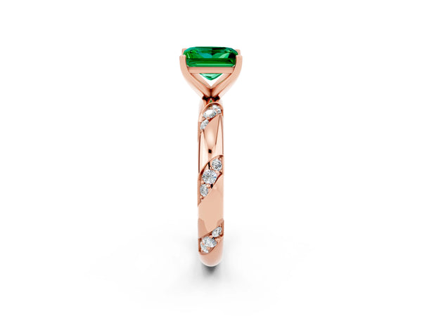 Rose gold Princess Cut Emerald Solitaire Engagement Ring with Twisted Round  Accent Band and Prong Setting