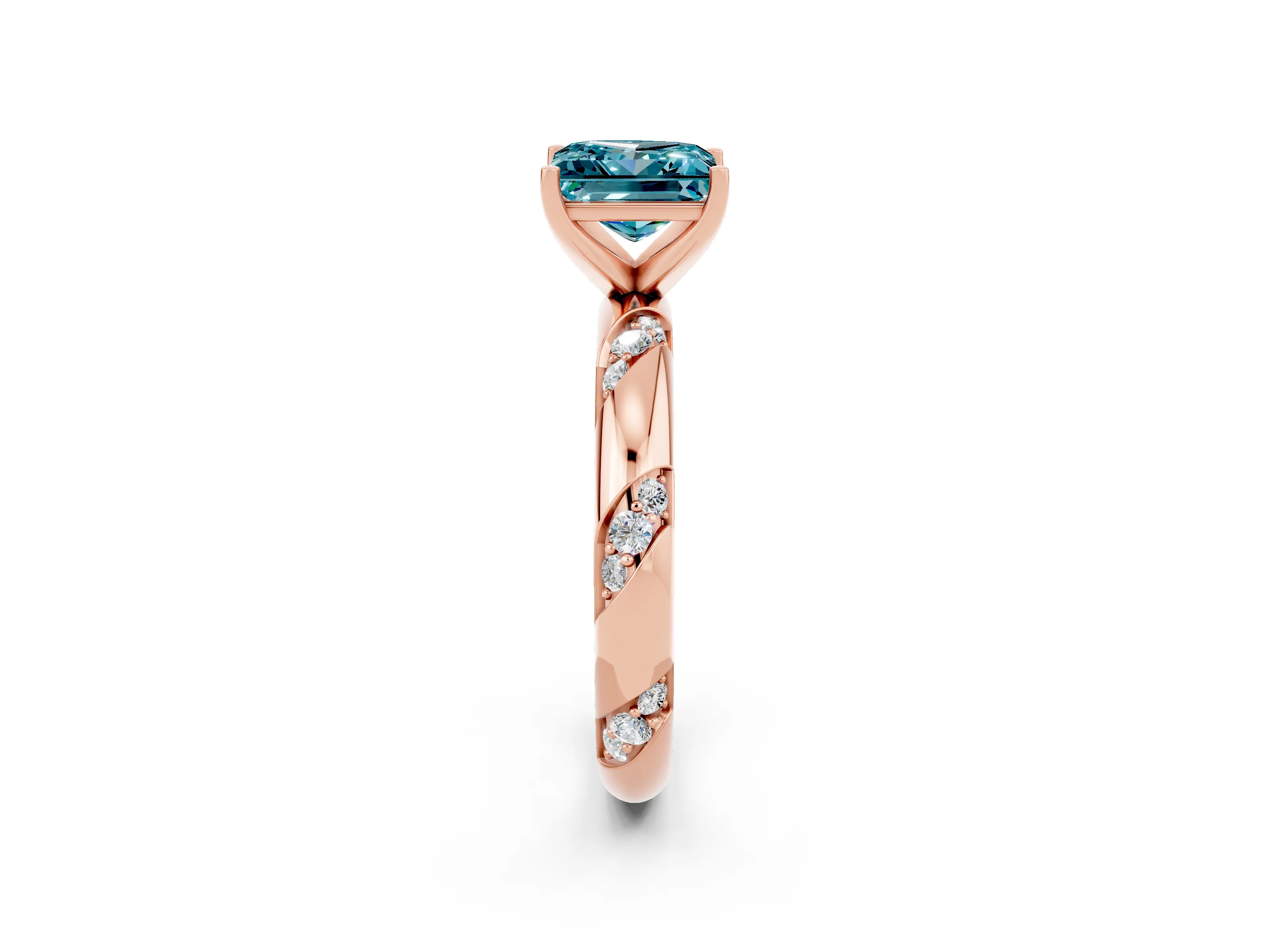 Rose gold Princess Cut Solitaire Diamond Engagement Ring with Twisted Pave Band and Four-Prong Setting_2