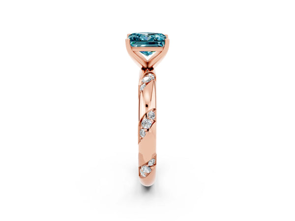Rose gold Princess Cut Solitaire Diamond Engagement Ring with Twisted Pave Band and Four-Prong Setting