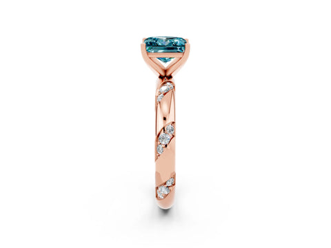 Rose gold Princess Cut Solitaire Diamond Engagement Ring with Twisted Pave Band and Four-Prong Setting_2