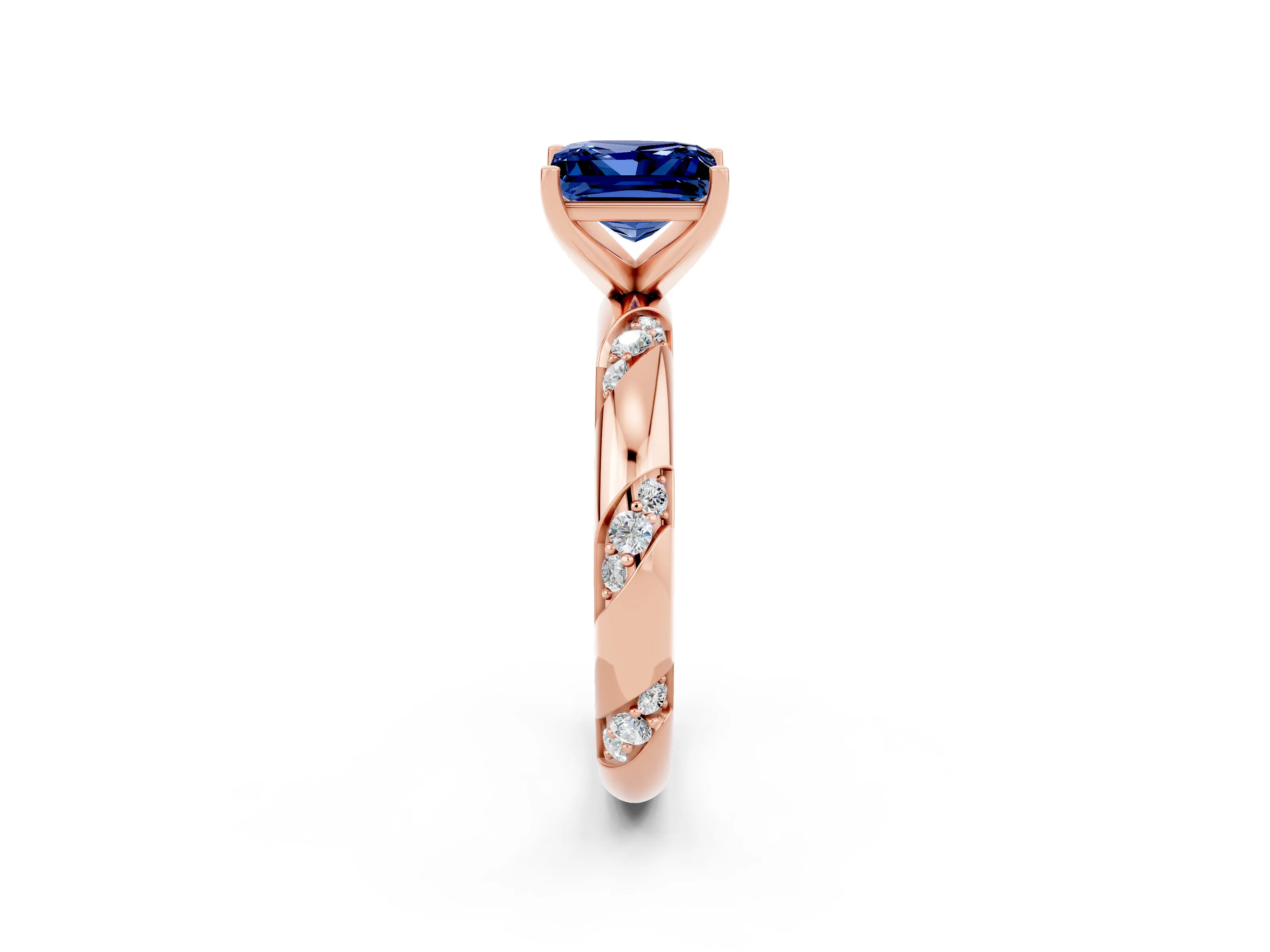 Rose gold Princess Cut Solitaire Diamond Engagement Ring with Twisted Pave Band and Four-Prong Setting_2