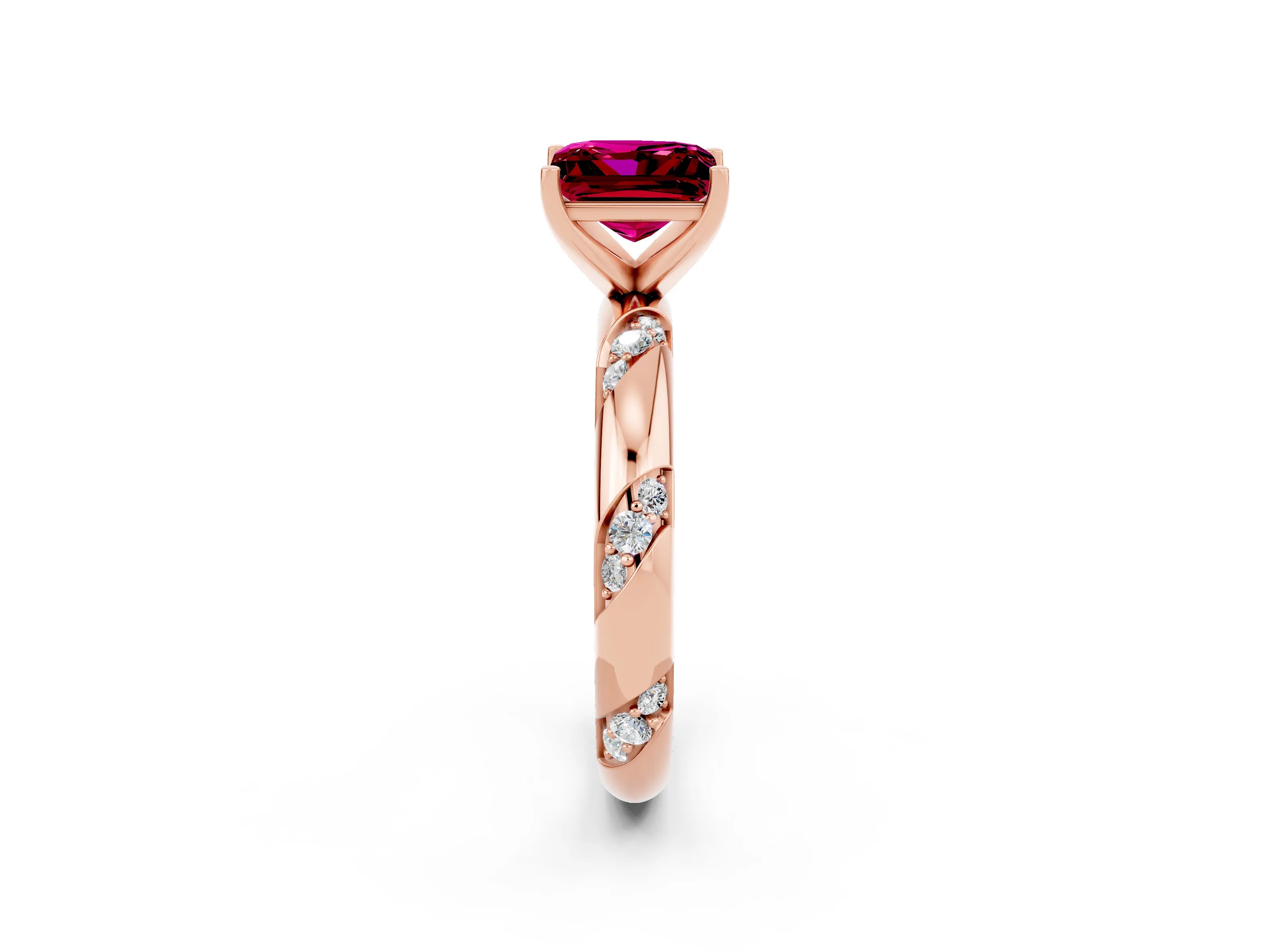 Rose gold Princess Cut Solitaire Diamond Engagement Ring with Twisted Pave Band and Four-Prong Setting_2