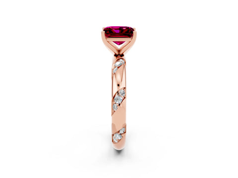 Rose gold Princess Cut Solitaire Diamond Engagement Ring with Twisted Pave Band and Four-Prong Setting_2
