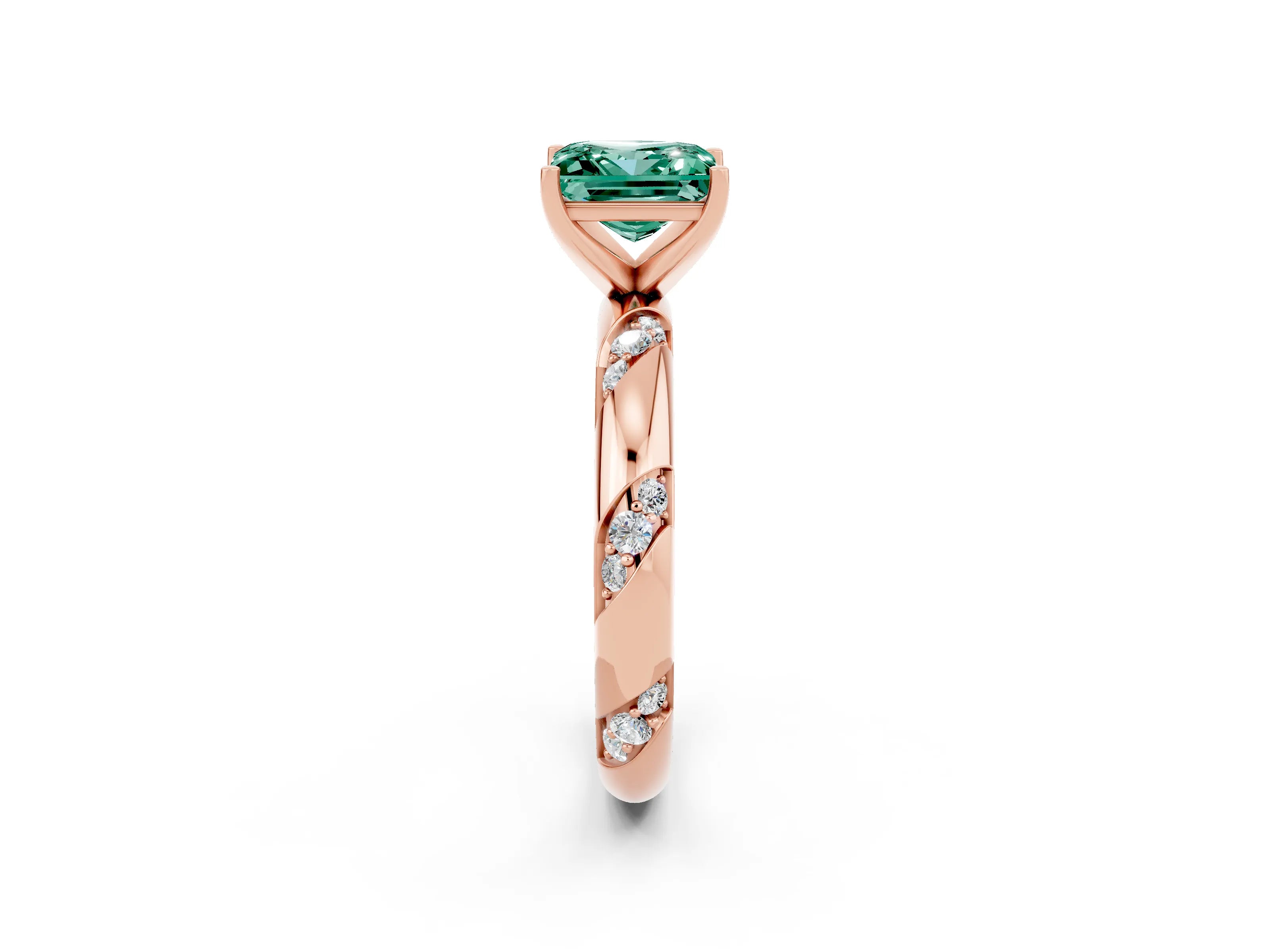 Rose gold Princess Cut Solitaire Diamond Engagement Ring with Twisted Pave Band and Four-Prong Setting_2