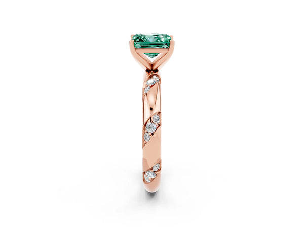Rose gold Princess Cut Green Sapphire Solitaire Engagement Ring with Twisted Round  Accent Band and Prong Setting
