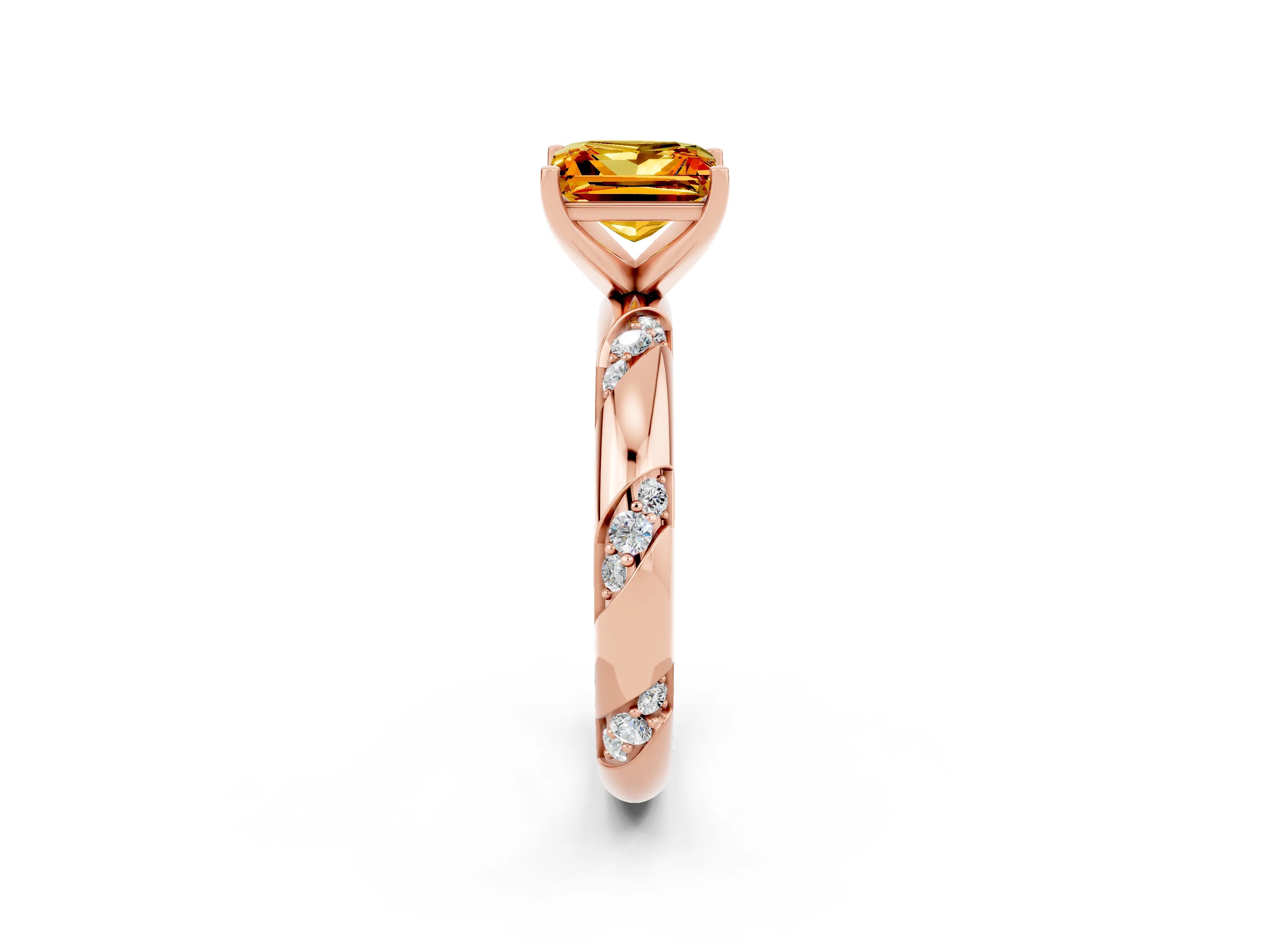 Rose gold Princess Cut Solitaire Diamond Engagement Ring with Twisted Pave Band and Four-Prong Setting_2