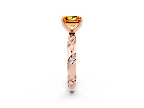 Rose gold Princess Cut Citrine Solitaire Engagement Ring with Twisted Round  Accent Band and Prong Setting