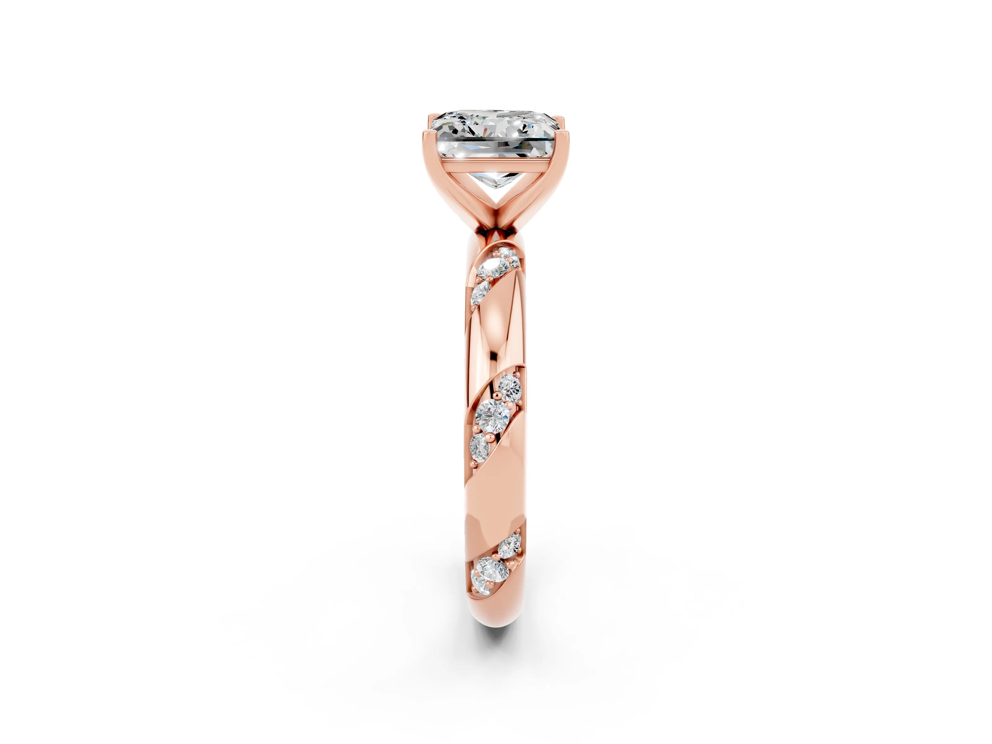 Rose gold Princess Cut Solitaire Diamond Engagement Ring with Twisted Pave Band and Four-Prong Setting_2