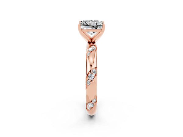 Rose gold Princess Cut Moissanite Solitaire Engagement Ring with Twisted Round  Accent Band and Prong Setting