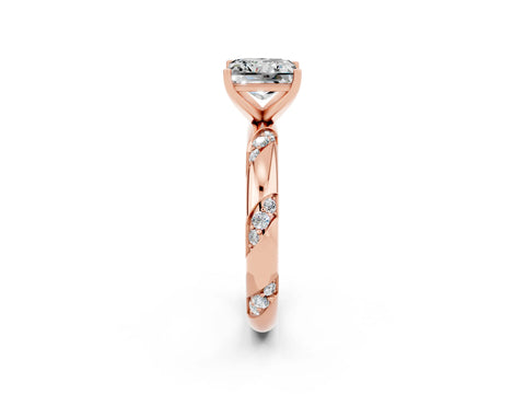 Rose gold Princess Cut Solitaire Diamond Engagement Ring with Twisted Pave Band and Four-Prong Setting_2