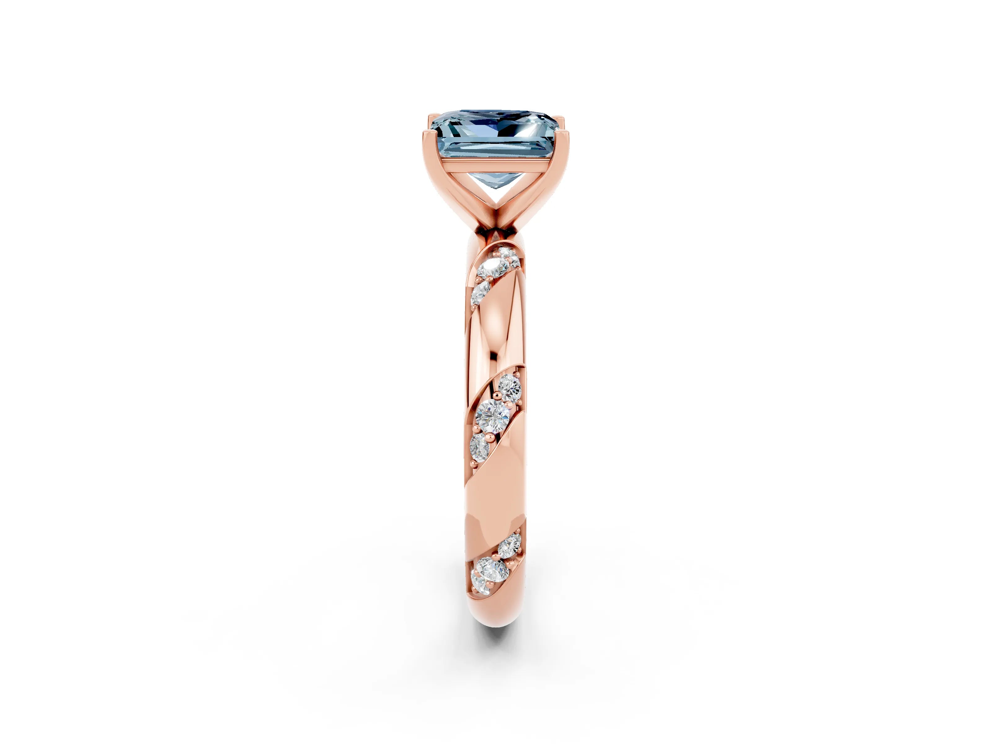 Rose gold Princess Cut Solitaire Diamond Engagement Ring with Twisted Pave Band and Four-Prong Setting_2