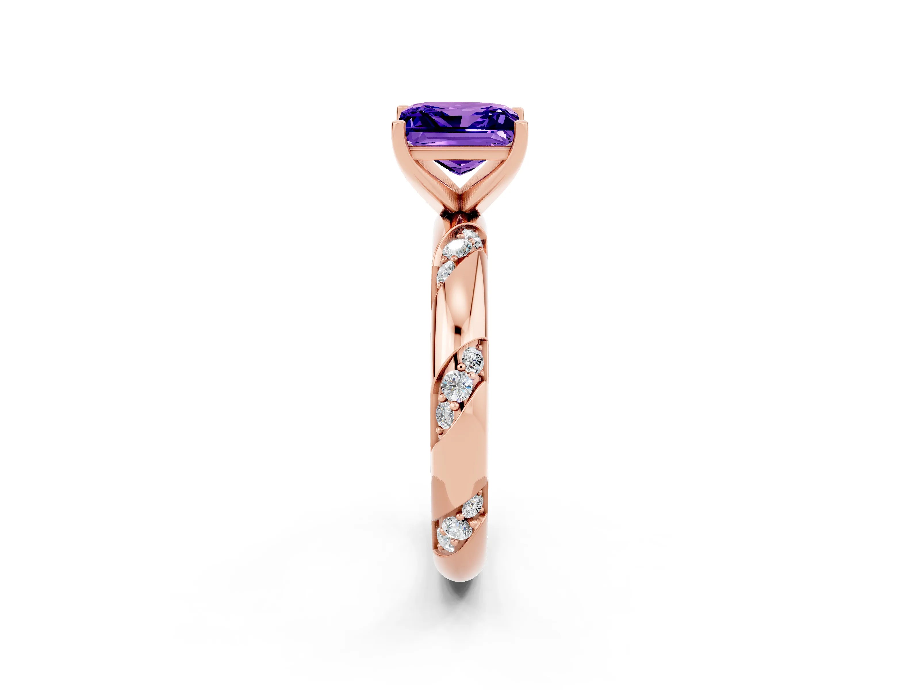 Rose gold Princess Cut Solitaire Diamond Engagement Ring with Twisted Pave Band and Four-Prong Setting_2