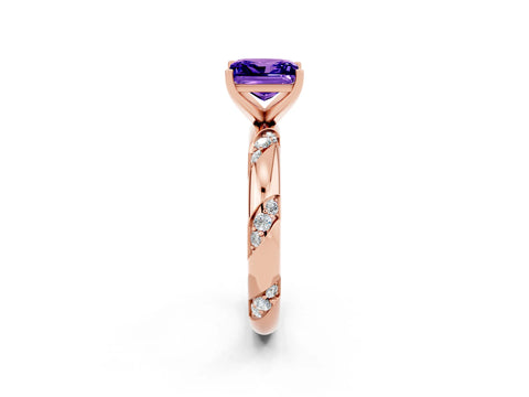 Rose gold Princess Cut Solitaire Diamond Engagement Ring with Twisted Pave Band and Four-Prong Setting_2