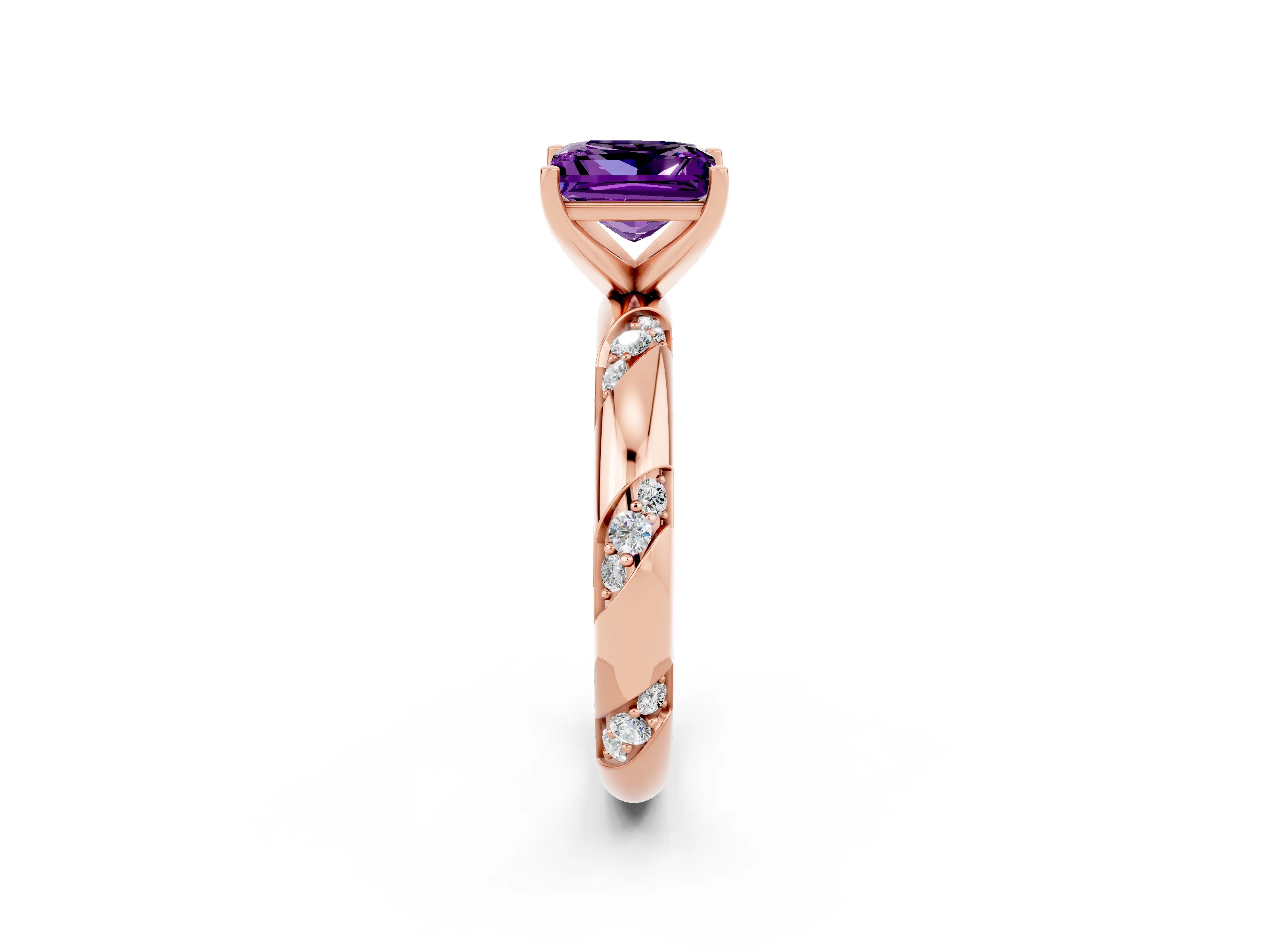 Rose gold Princess Cut Solitaire Diamond Engagement Ring with Twisted Pave Band and Four-Prong Setting_2
