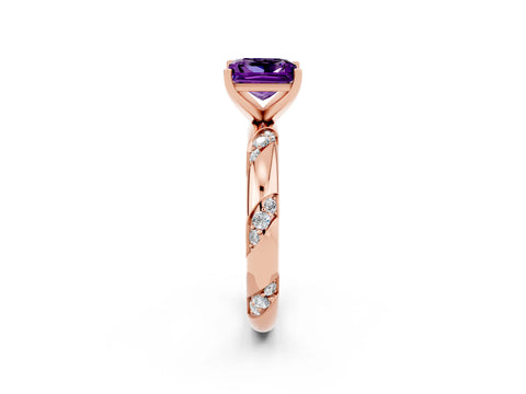 Rose gold Princess Cut Solitaire Diamond Engagement Ring with Twisted Pave Band and Four-Prong Setting_2