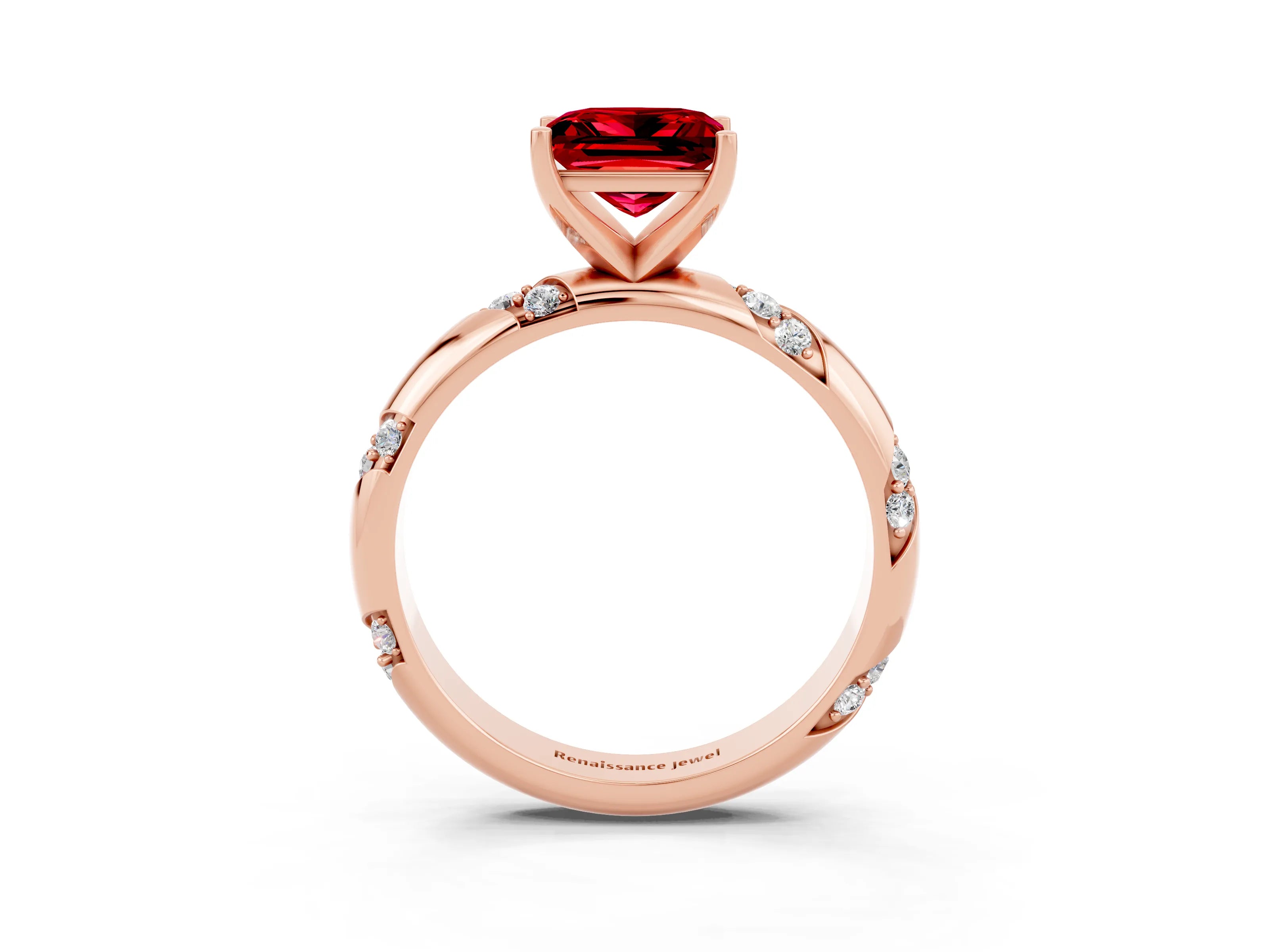 Rose gold Princess Cut Solitaire Diamond Engagement Ring with Twisted Pave Band and Four-Prong Setting_3