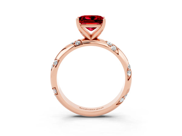 Rose gold Princess Cut Solitaire Diamond Engagement Ring with Twisted Pave Band and Four-Prong Setting