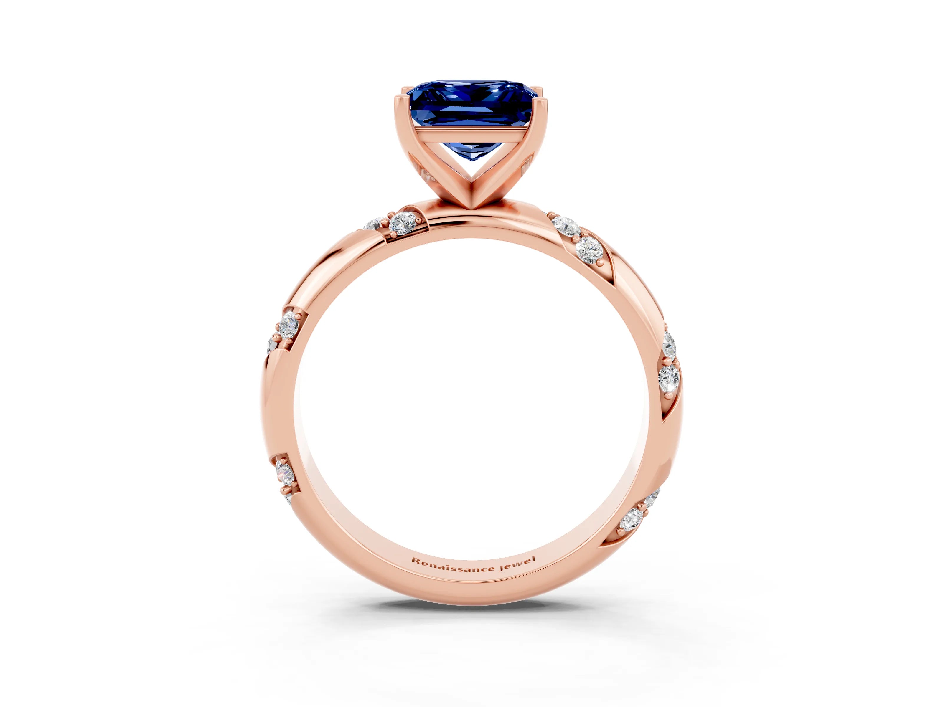 Rose gold Princess Cut Solitaire Diamond Engagement Ring with Twisted Pave Band and Four-Prong Setting_3
