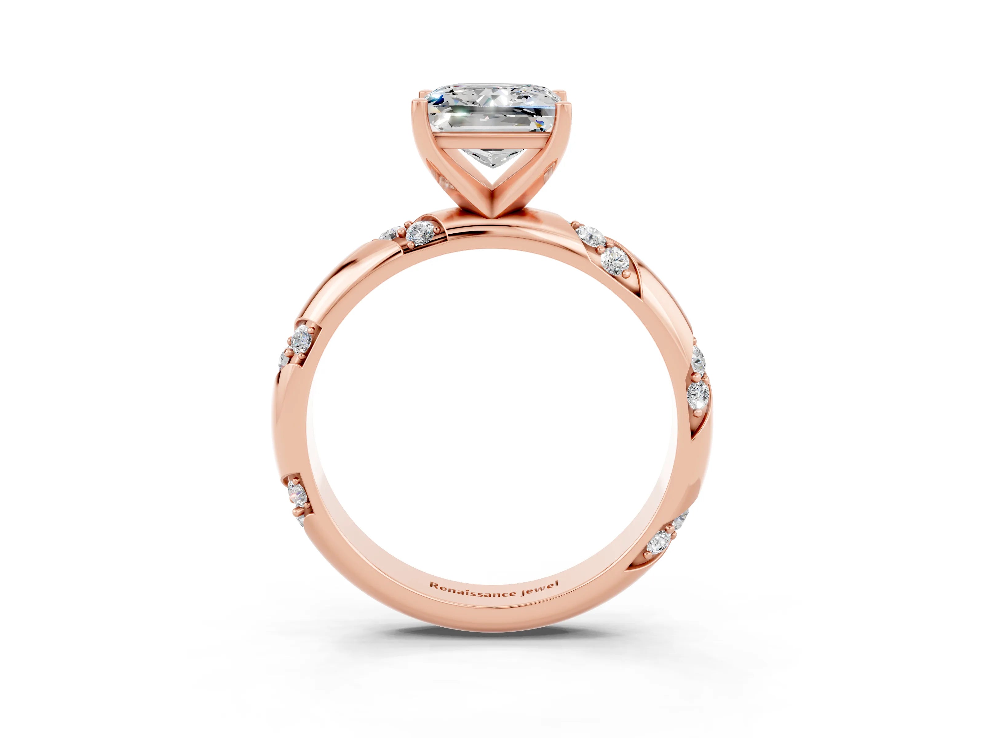 Rose gold Princess Cut Solitaire Diamond Engagement Ring with Twisted Pave Band and Four-Prong Setting_3