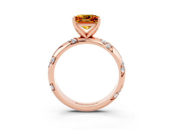 Rose gold Princess Cut Citrine Solitaire Engagement Ring with Twisted Round  Accent Band and Prong Setting