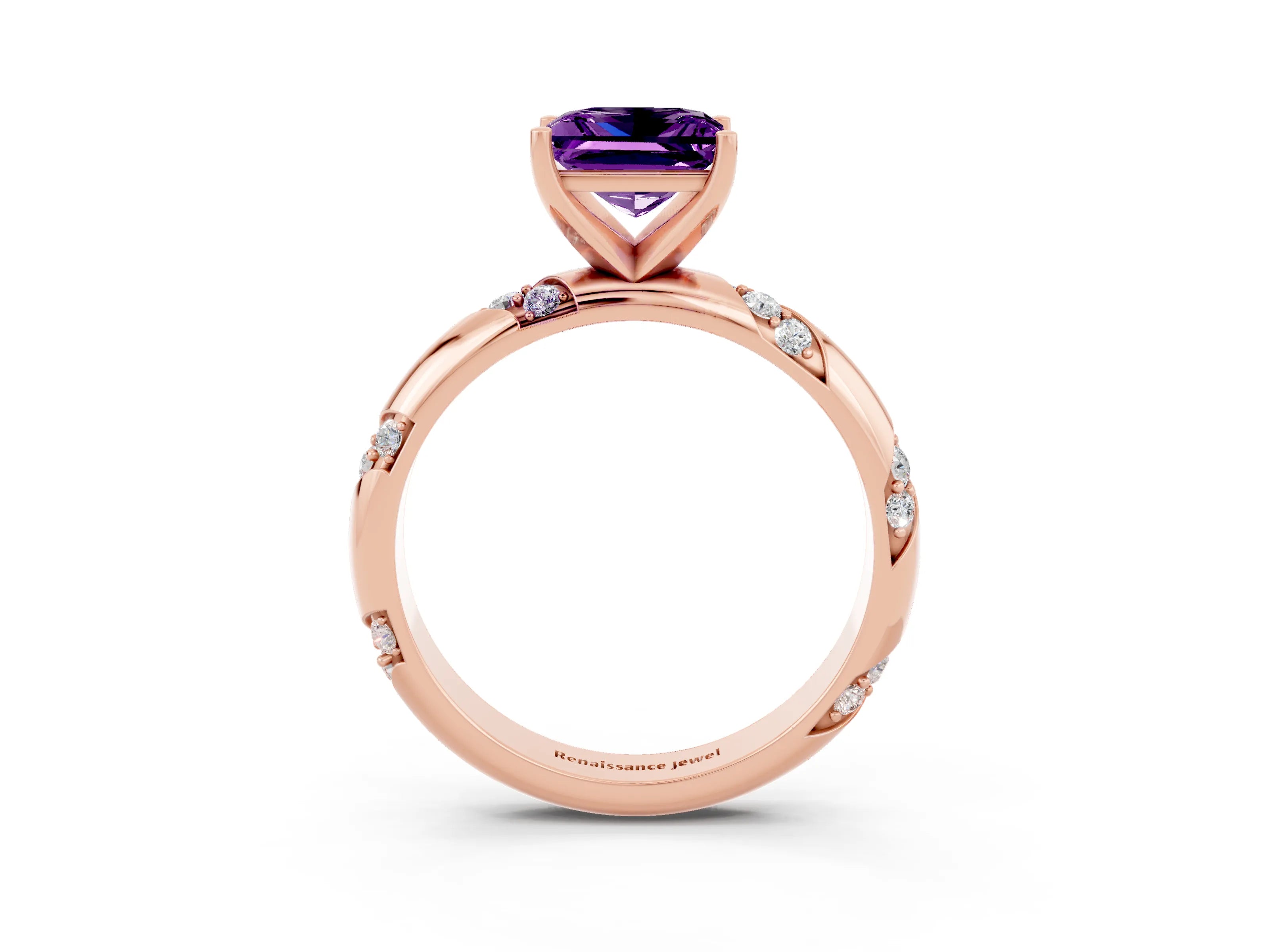 Rose gold Princess Cut Solitaire Diamond Engagement Ring with Twisted Pave Band and Four-Prong Setting_3