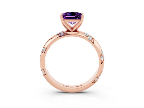 Rose gold Princess Cut Solitaire Diamond Engagement Ring with Twisted Pave Band and Four-Prong Setting_3
