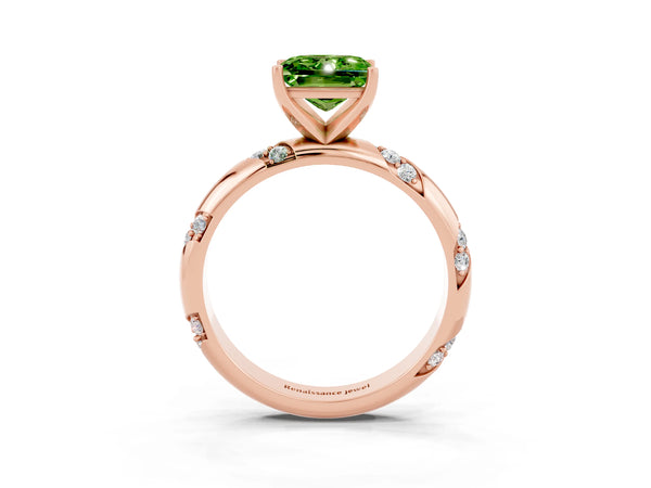 Rose gold Princess Cut Solitaire Diamond Engagement Ring with Twisted Pave Band and Four-Prong Setting