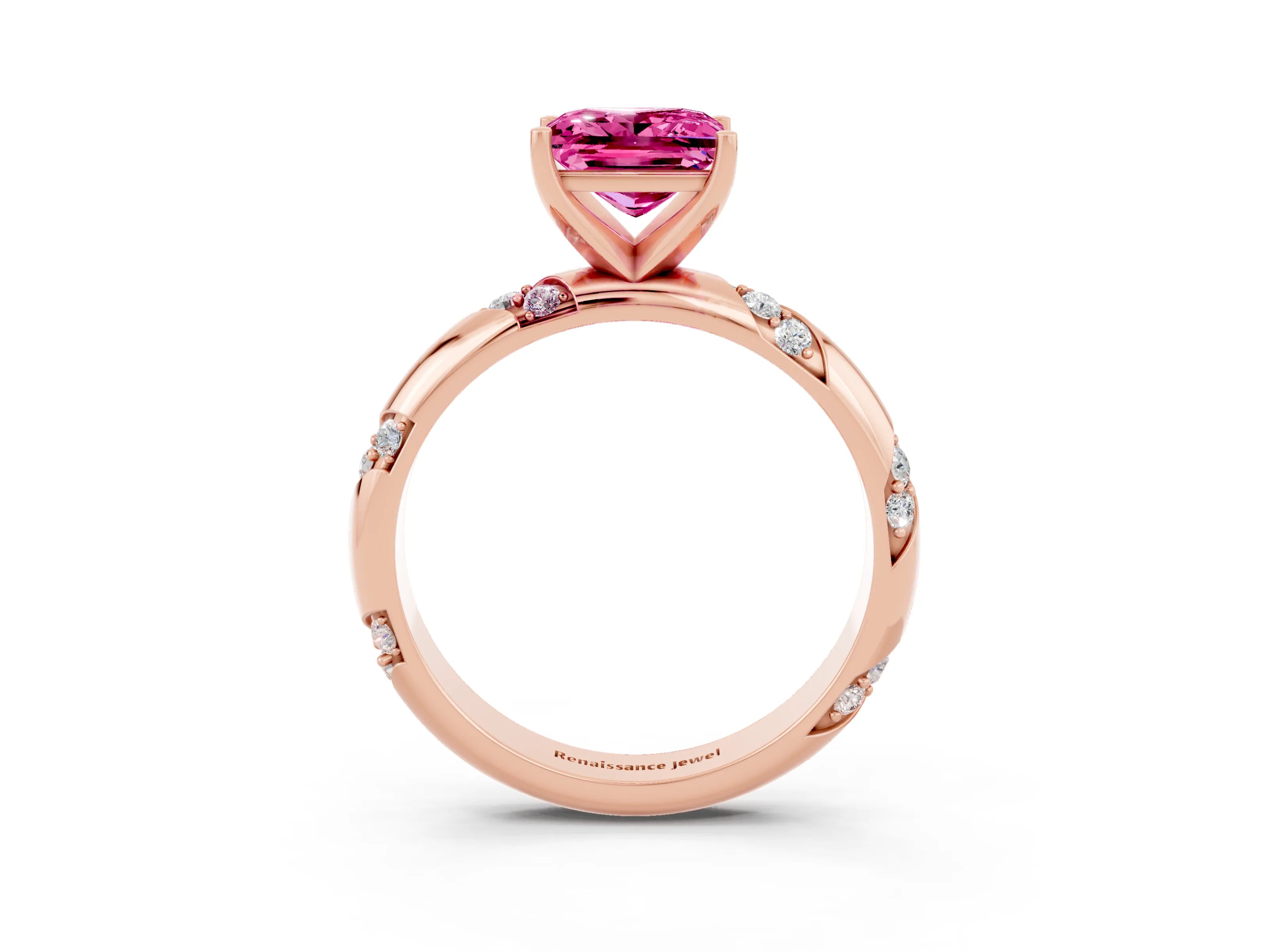 Rose gold Princess Cut Solitaire Diamond Engagement Ring with Twisted Pave Band and Four-Prong Setting_3