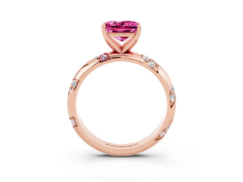 Rose gold Princess Cut Solitaire Diamond Engagement Ring with Twisted Pave Band and Four-Prong Setting_3