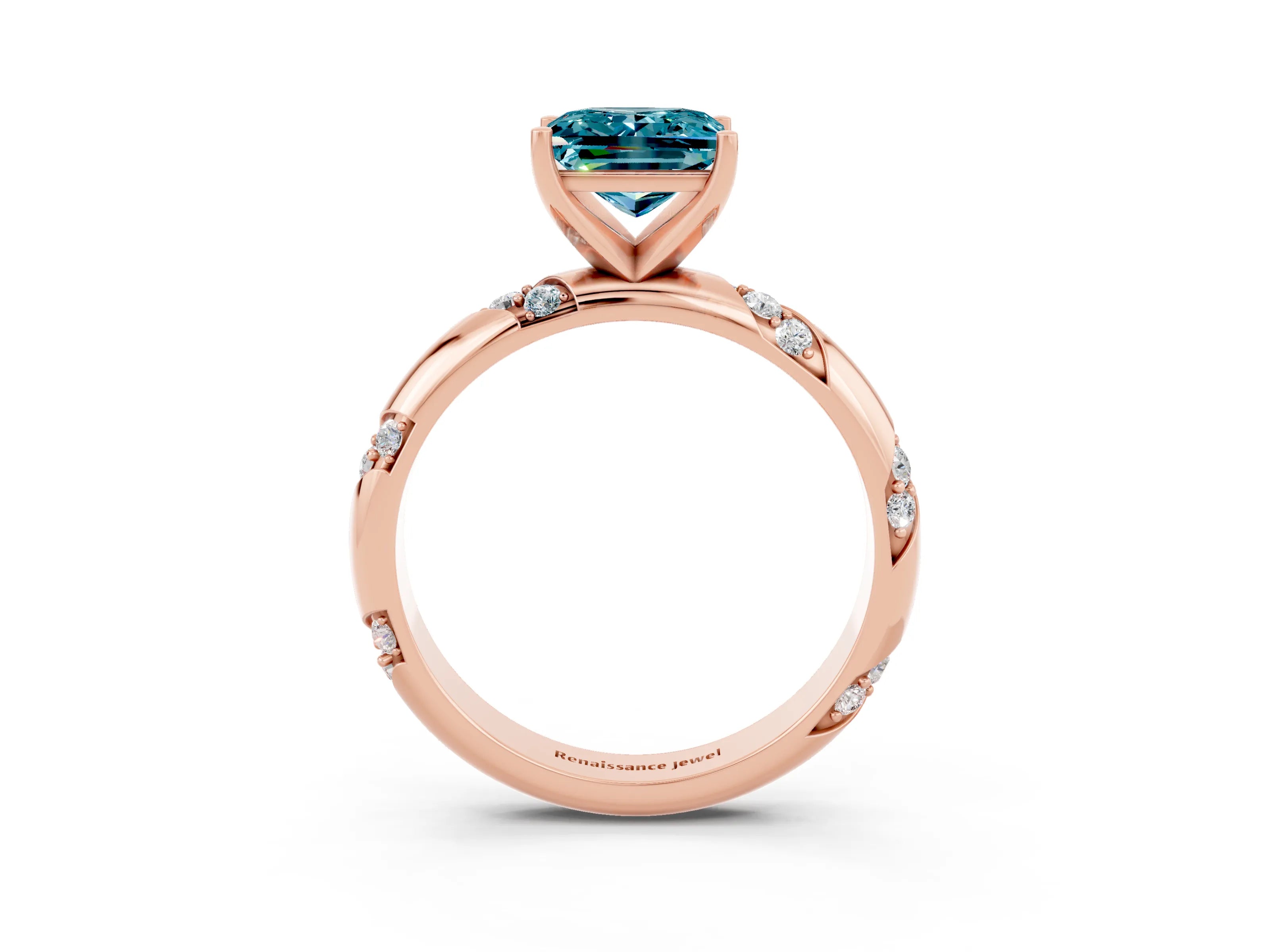 Rose gold Princess Cut Solitaire Diamond Engagement Ring with Twisted Pave Band and Four-Prong Setting_3