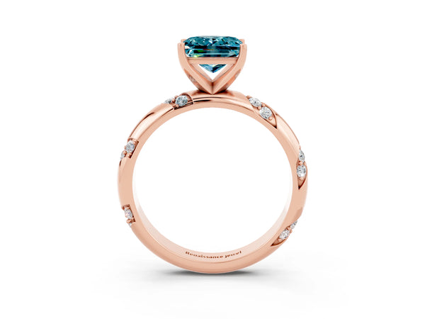 Rose gold Princess Cut Solitaire Diamond Engagement Ring with Twisted Pave Band and Four-Prong Setting