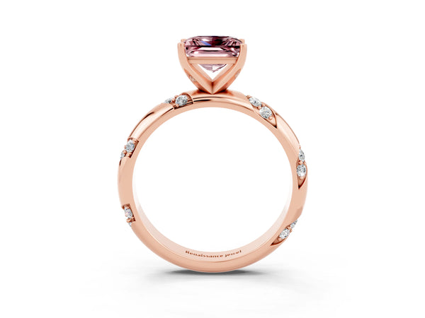 Rose gold Princess Cut Solitaire Diamond Engagement Ring with Twisted Pave Band and Four-Prong Setting