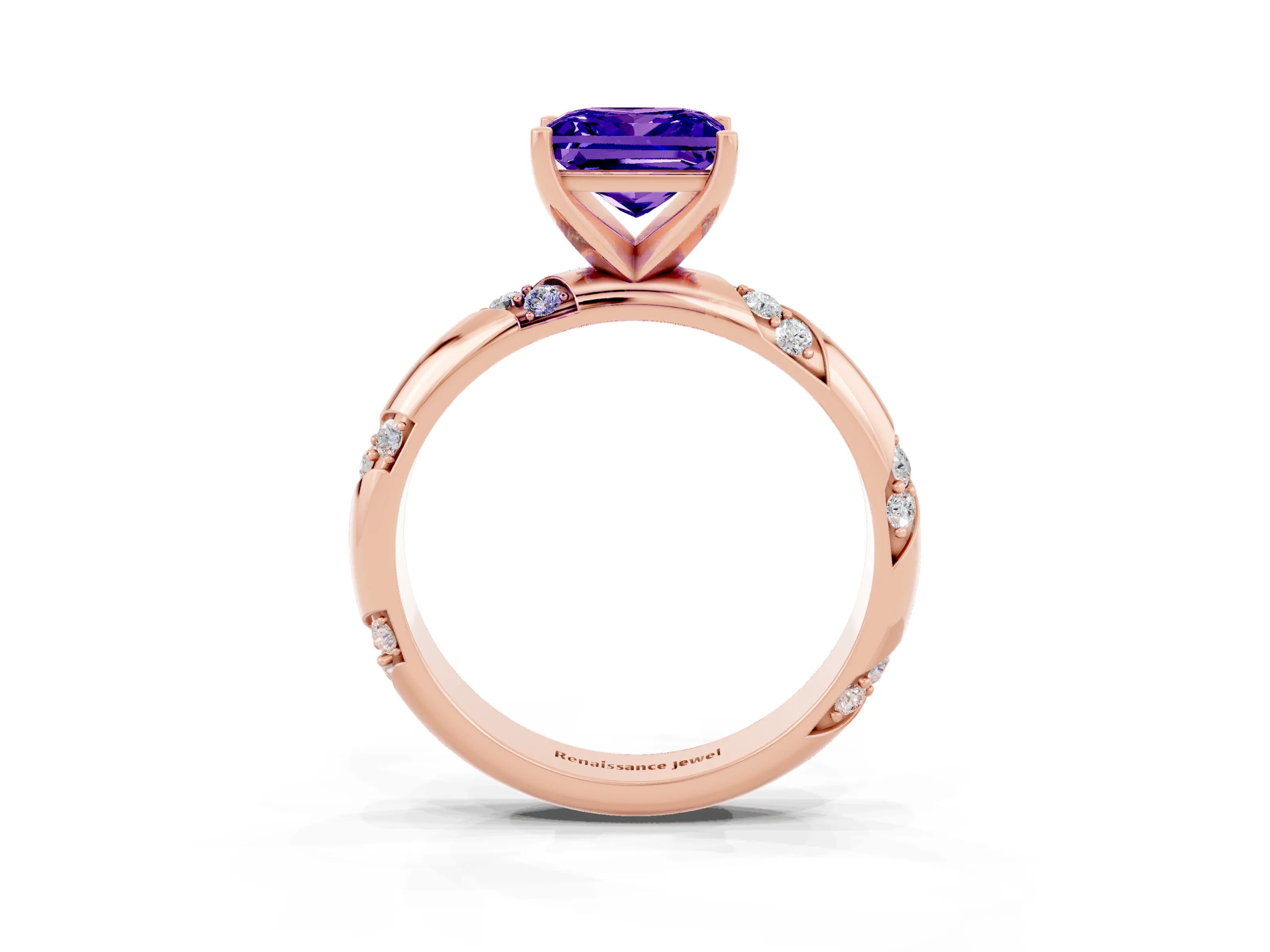 Rose gold Princess Cut Solitaire Diamond Engagement Ring with Twisted Pave Band and Four-Prong Setting_3