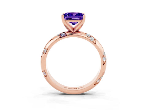 Rose gold Princess Cut Solitaire Diamond Engagement Ring with Twisted Pave Band and Four-Prong Setting_3