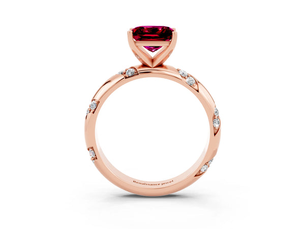 Rose gold Princess Cut Garnet Solitaire Engagement Ring with Twisted Round  Accent Band and Prong Setting
