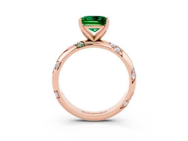 Rose gold Princess Cut Emerald Solitaire Engagement Ring with Twisted Round  Accent Band and Prong Setting