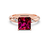 Rose gold Princess Cut Solitaire Diamond Engagement Ring with Twisted Pave Band and Four-Prong Setting