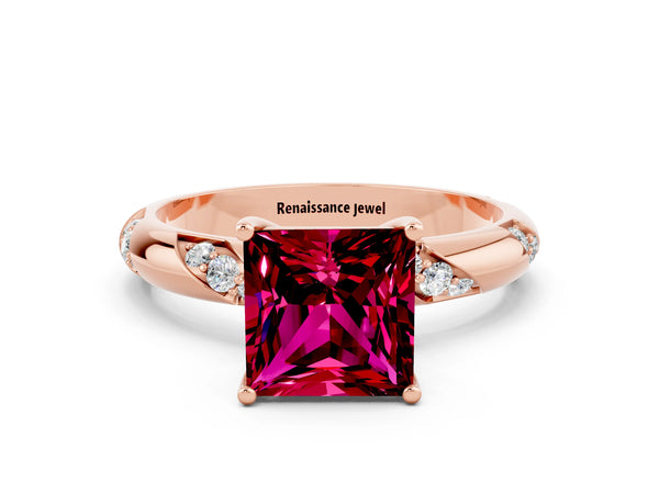 Rose gold Princess Cut Garnet Solitaire Engagement Ring with Twisted Round  Accent Band and Prong Setting