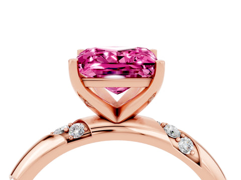 Rose gold Princess Cut Solitaire Diamond Engagement Ring with Twisted Pave Band and Four-Prong Setting_4