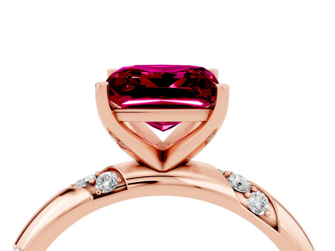 Rose gold Princess Cut Solitaire Diamond Engagement Ring with Twisted Pave Band and Four-Prong Setting_4