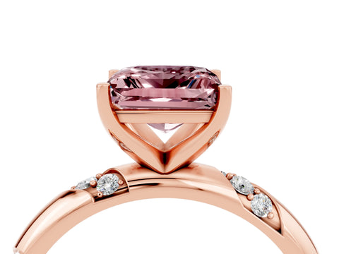 Rose gold Princess Cut Solitaire Diamond Engagement Ring with Twisted Pave Band and Four-Prong Setting_4
