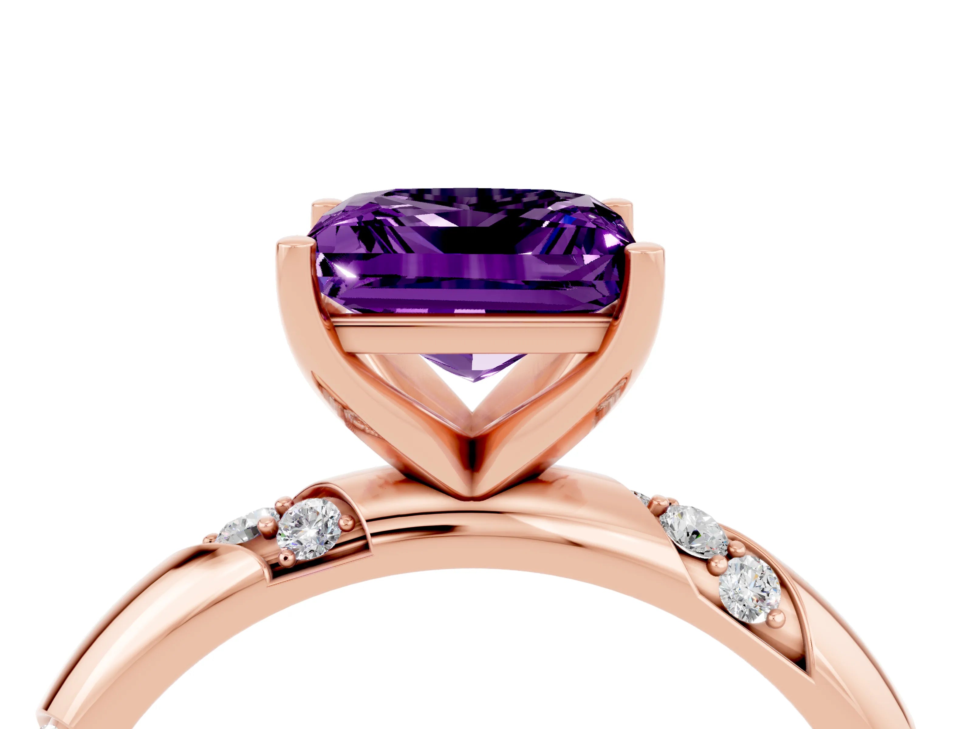 Rose gold Princess Cut Solitaire Diamond Engagement Ring with Twisted Pave Band and Four-Prong Setting_4