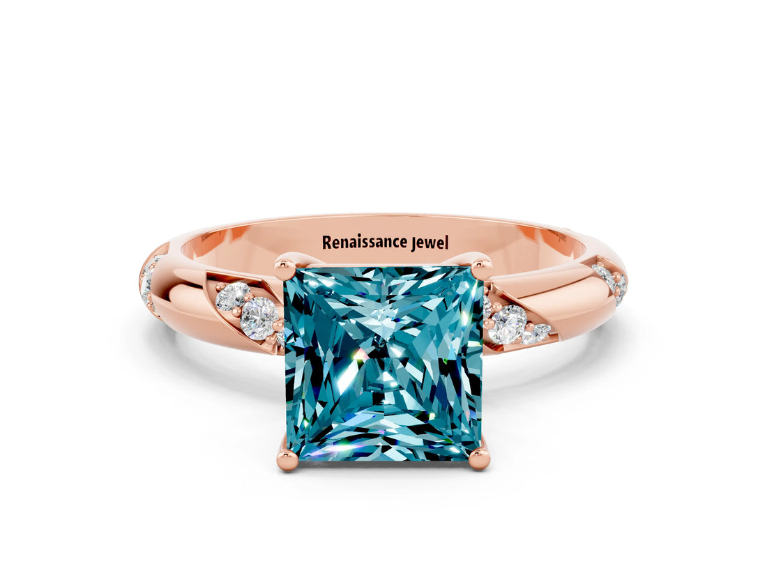 Rose gold Princess Cut Solitaire Diamond Engagement Ring with Twisted Pave Band and Four-Prong Setting