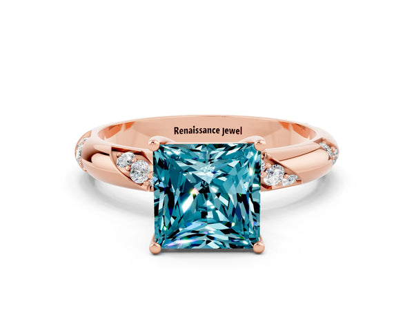 Rose gold Princess Cut Solitaire Diamond Engagement Ring with Twisted Pave Band and Four-Prong Setting