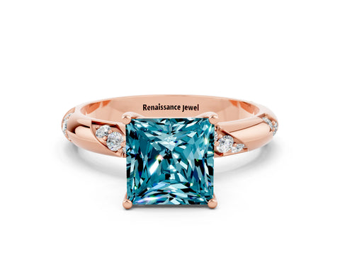 Rose gold Princess Cut Solitaire Diamond Engagement Ring with Twisted Pave Band and Four-Prong Setting