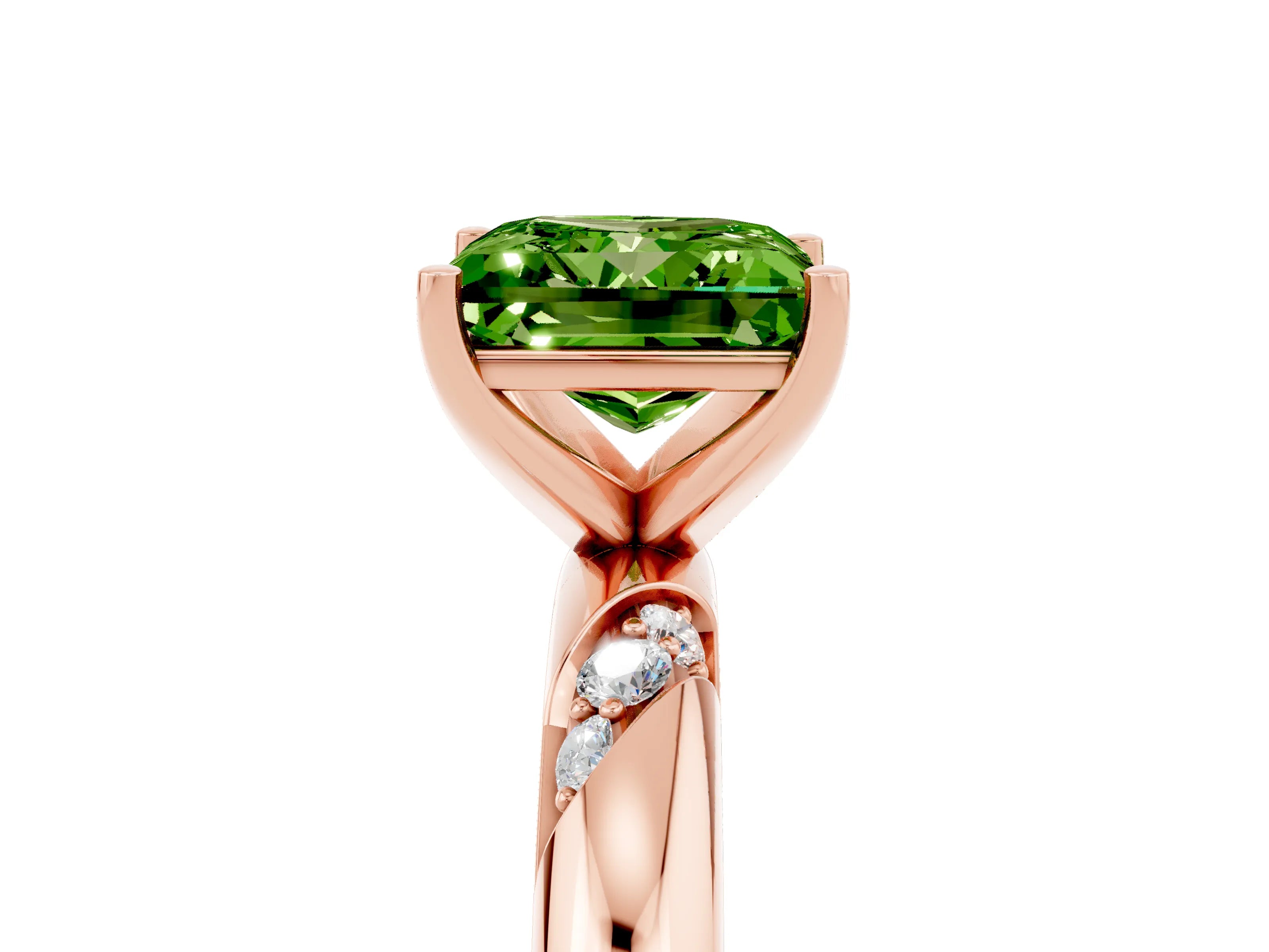 Rose gold Princess Cut Solitaire Diamond Engagement Ring with Twisted Pave Band and Four-Prong Setting_5