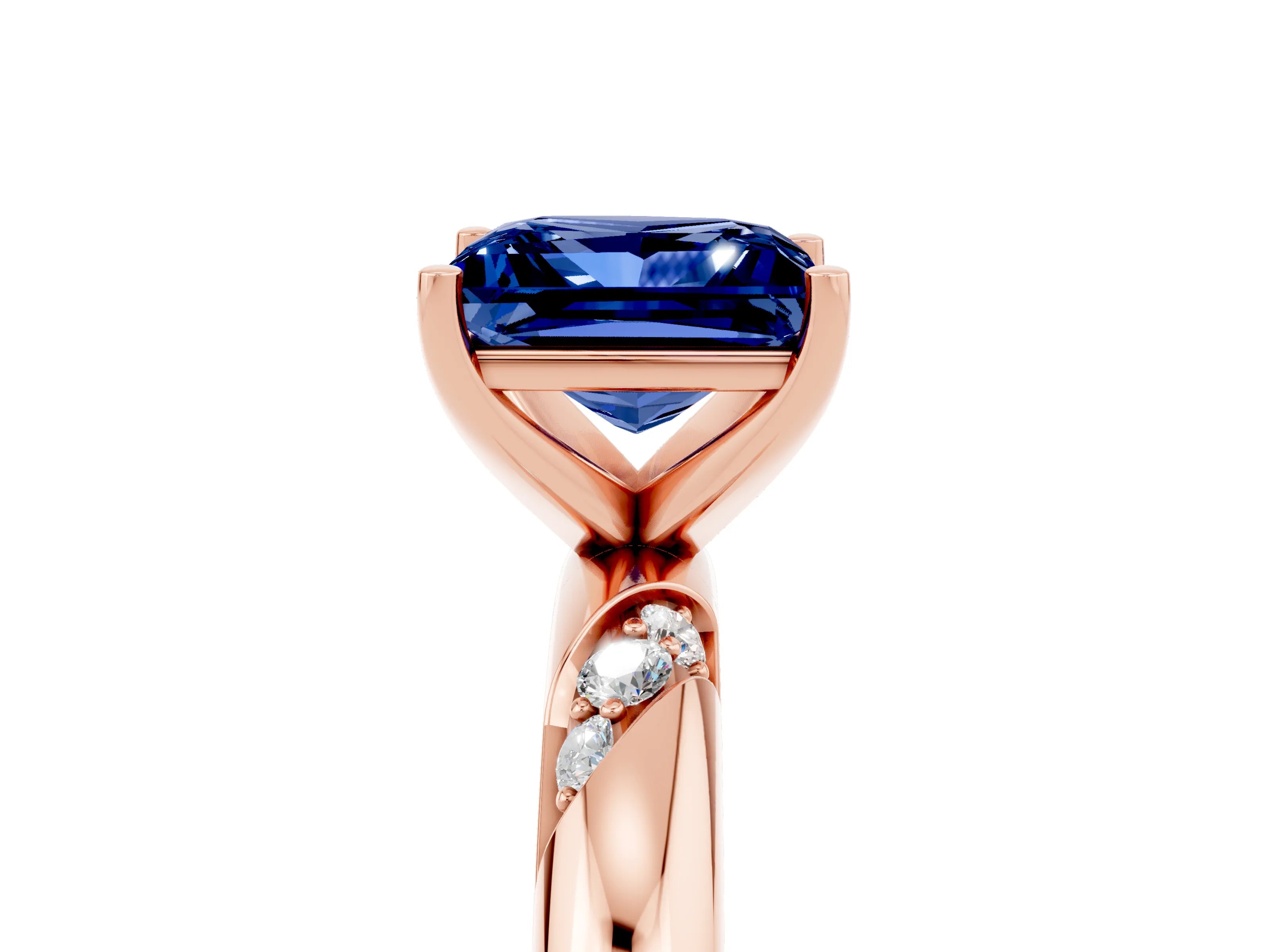 Rose gold Princess Cut Solitaire Diamond Engagement Ring with Twisted Pave Band and Four-Prong Setting_5