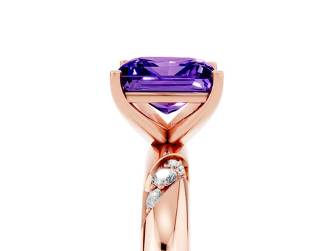 Rose gold Princess Cut Solitaire Diamond Engagement Ring with Twisted Pave Band and Four-Prong Setting_5